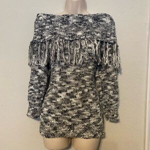 New York company gray shoulder off sweater